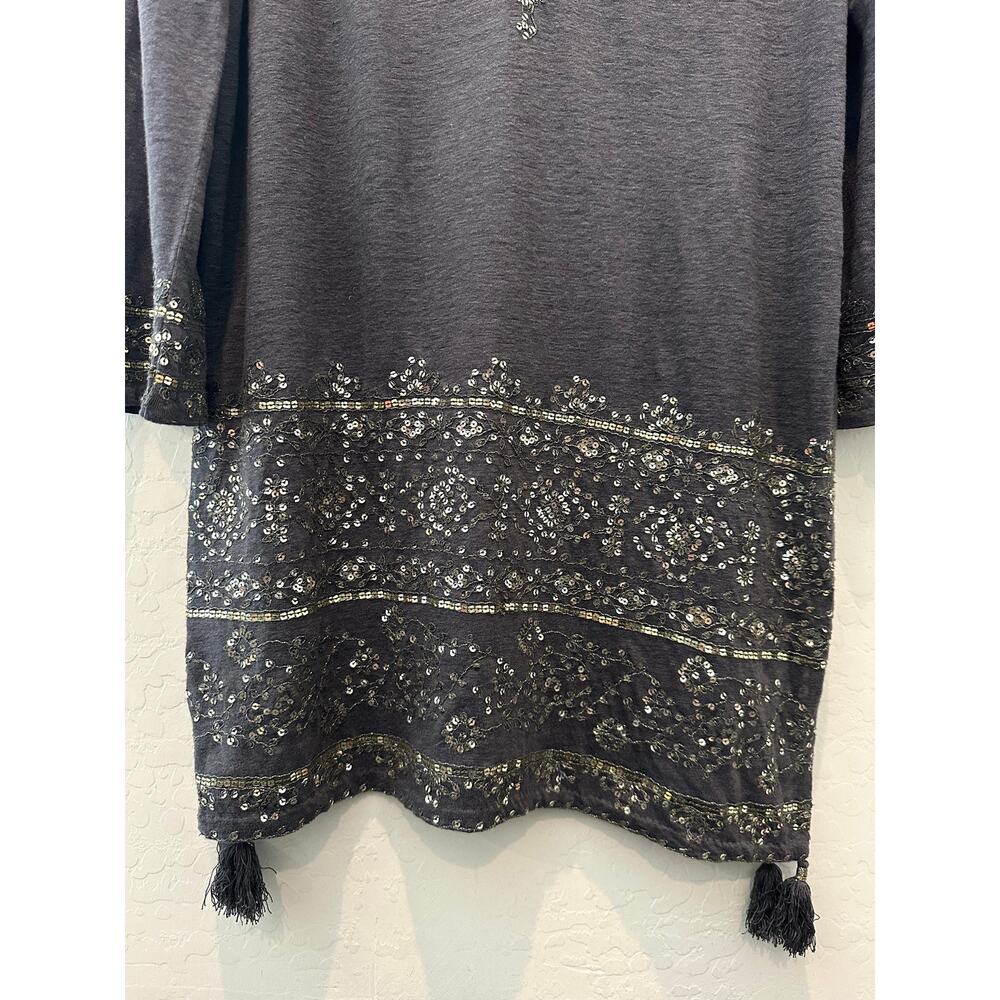CALYPSO St. Barth 100% Linen Sequin Embellished Tunic Dress Boho Luxe Medium - Picture 5 of 9